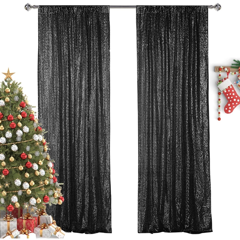 Black Sequin Curtain Set